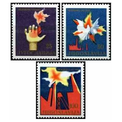3 عدد تمبر هشتمین کنگره اتحادیه کمونیست‌های یوگسلاوی - یوگوسلاوی 1964