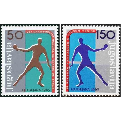2 عدد تمبر بیست و هشتمین دوره مسابقات قهرمانی تنیس روی میز جهان - یوگوسلاوی 1965