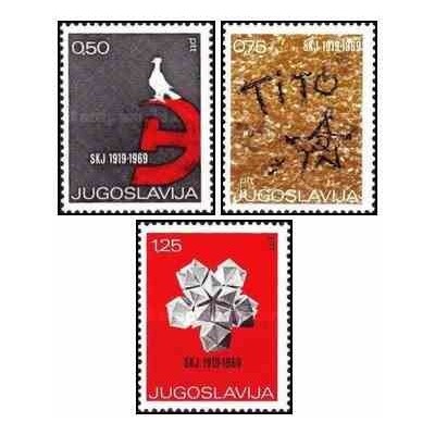 3 عدد تمبر پنجاهمین سالگرد اتحادیه کمونیست‌های یوگسلاوی - یوگوسلاوی 1969