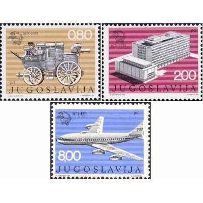 3 عدد تمبر صدمین سالگرد اتحادیه جهانی پست - یوگسلاوی 1974