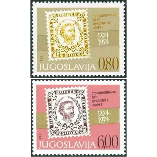 2 عدد تمبر صدمین سالگرد تمبرهای مونته‌نگرو - یوگسلاوی 1974