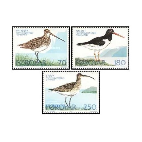 3 عدد  تمبر زندگی پرندگان - جزایر فارو 1977