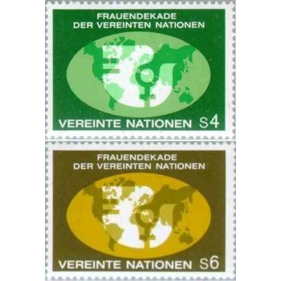 2 عدد تمبر دهه بین‌المللی زنان - وین سازمان ملل 1980 قیمت 2.6 دلار