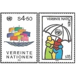 2 عدد تمبر سمبلهای سازمان ملل متحد - وین سازمان ملل 1985