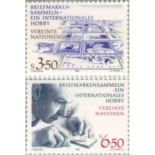 2 عدد تمبر فیلاتلی(تمبرشناسی) - یک سرگرمی بین‌المللی - وین سازمان ملل 1986