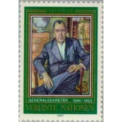 1 عدد تمبر تریگو لی. اولین دبیرکل سازمان ملل متحد - وین سازمان ملل 1987