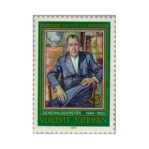 1 عدد تمبر تریگو لی. اولین دبیرکل سازمان ملل متحد - وین سازمان ملل 1987