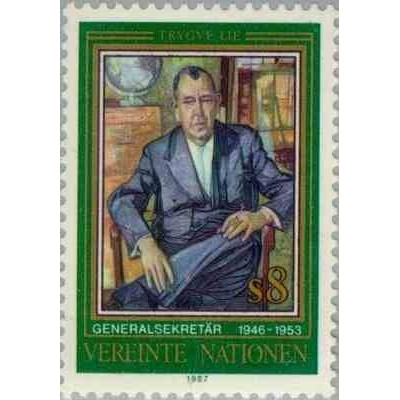 1 عدد تمبر تریگو لی. اولین دبیرکل سازمان ملل متحد - وین سازمان ملل 1987