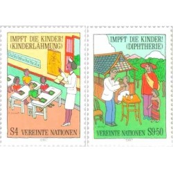 2 عدد تمبر واکسیناسیون کودکان - وین سازمان ملل 1987