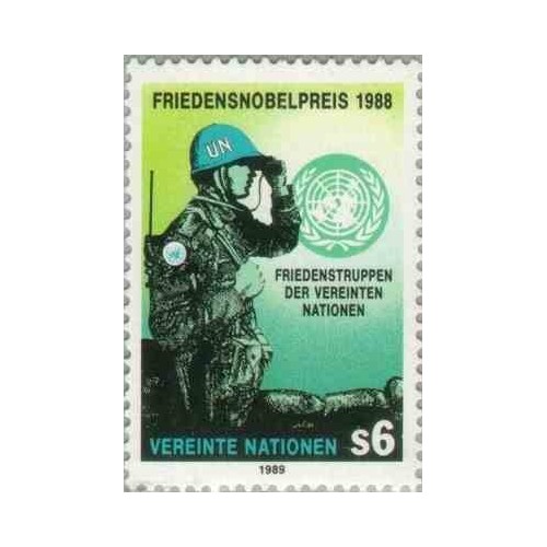 1 عدد تمبر جایزه صلح نوبل برای نیروهای حافظ صلح سازمان ملل متحد - وین سازمان ملل 1989
