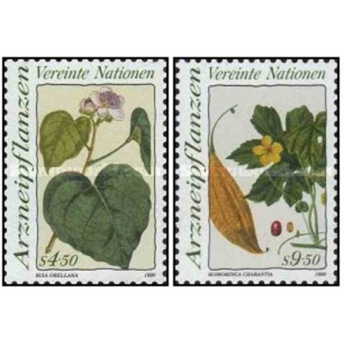 2 عدد تمبر گیاهان دارویی - وین سازمان ملل 1990