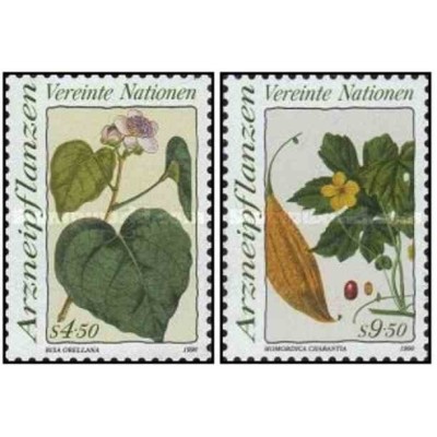 2 عدد تمبر گیاهان دارویی - وین سازمان ملل 1990