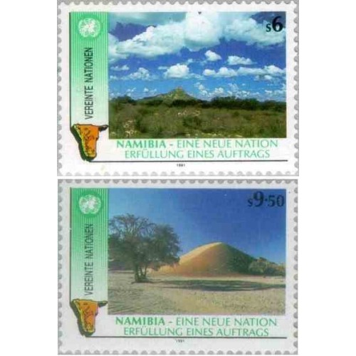 2 عدد تمبر نامیبیا - وین سازمان ملل 1991