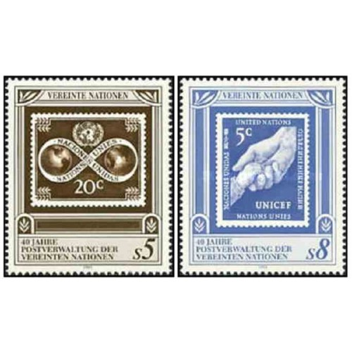 2 عدد تمبر چهلمین سالگرد تأسیس اداره پست سازمان ملل متحد - وین سازمان ملل 1991