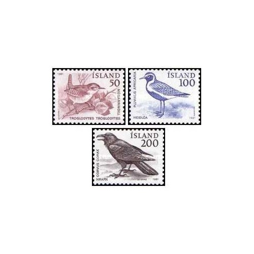 3 عدد  تمبر سری پستی - پرندگان - رن، گلدن پلوور و ریون  - ایسلند 1981