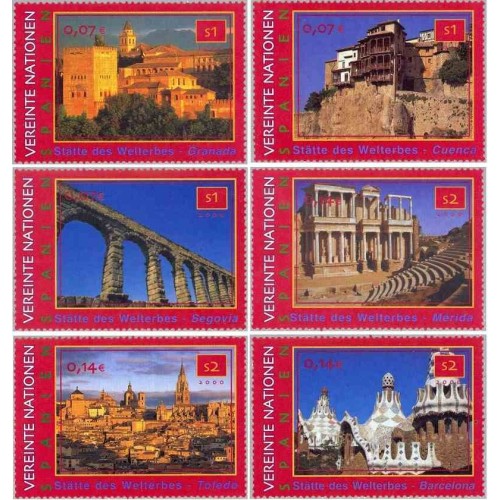 6 عدد تمبر میراث جهانی یونسکو - اسپانیا - وین سازمان ملل 2000