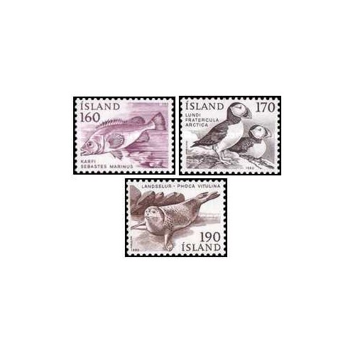 3 عدد  تمبر سری پستی - زندگی دریایی - رقمهای گرانتر  - ایسلند 1980