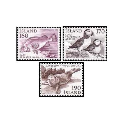3 عدد  تمبر سری پستی - زندگی دریایی - رقمهای گرانتر  - ایسلند 1980