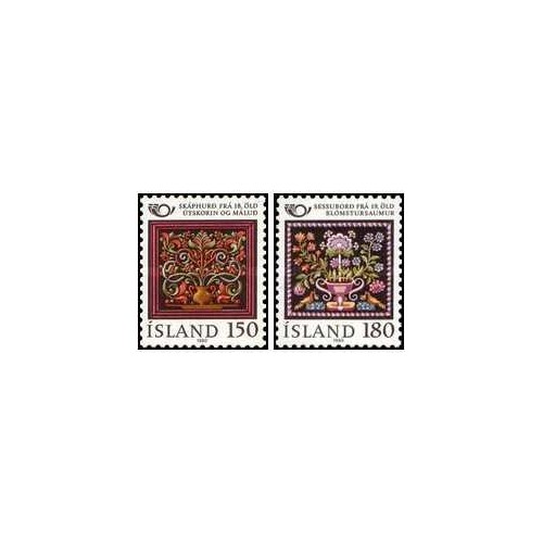 2 عدد  تمبر نسخه شمالی - هنر تزئینی قدیمی  - ایسلند 1980