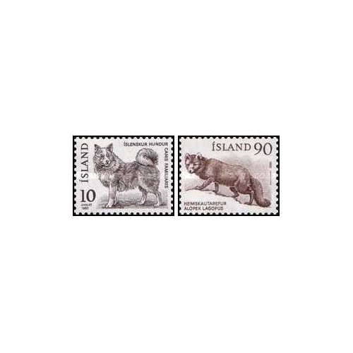2 عدد  تمبر سری پستی - جانوران - سگ ایسلندی و روباه قطبی  - ایسلند 1980