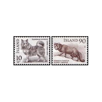 2 عدد  تمبر سری پستی - جانوران - سگ ایسلندی و روباه قطبی  - ایسلند 1980