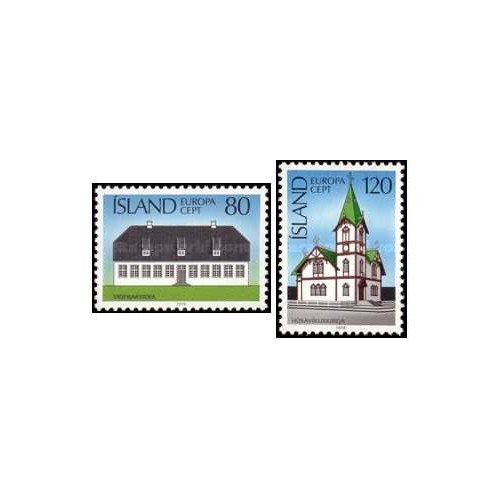 2 عدد  تمبر مشترک اروپا - Europa Cept - بناهای تاریخی  - ایسلند 1978