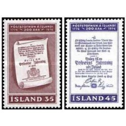 2 عدد  تمبر دویستمین سالگرد سرویس پست ایسلند - ایسلند 1976