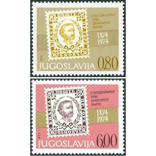 2 عدد تمبر صدمین سالگرد تمبرهای مونته‌نگرو - یوگوسلاوی 1974