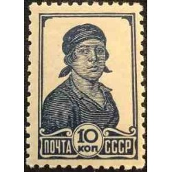 1 عدد تمبر سری پستی - طرح جدید 1929- بدون واترمارک - 10K - شوروی 1937 با شارنیه