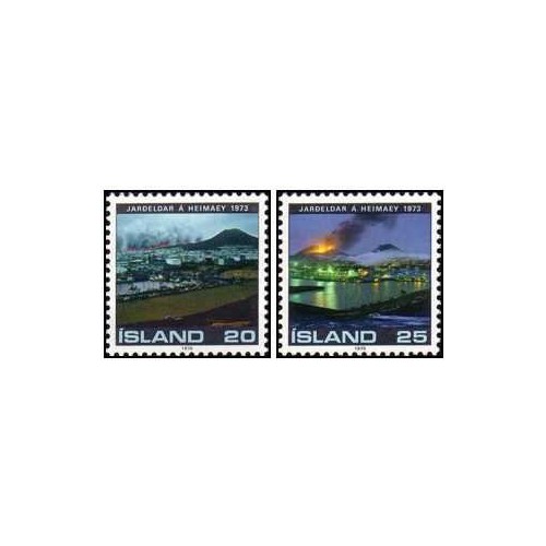 2 عدد  تمبر دومین سالگرد فوران حیمی - ایسلند 1975