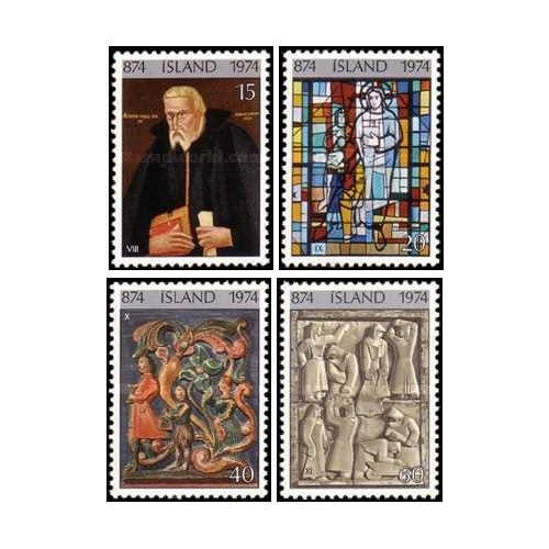 4 عدد  تمبر 1100مین سالگرد اسکان در ایسلند - ایسلند 1974