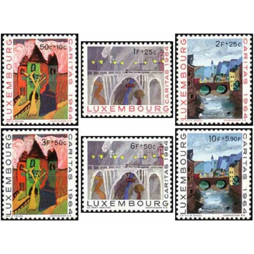 6 عدد تمبر مناظر دیدنی لوکزامبورگ - تابلو نقاشی - لوگزامبورگ 1964