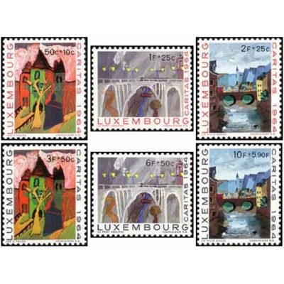 6 عدد تمبر مناظر دیدنی لوکزامبورگ - تابلو نقاشی - لوگزامبورگ 1964
