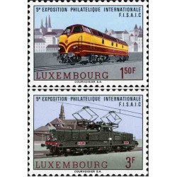2 عدد تمبر لوکوموتیوها - نمایشگاه تمبرشناسی FISAIC - لوگزامبورگ 1966