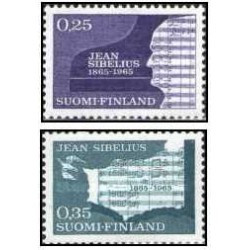 2 عدد  تمبر صدمین سالگرد تولد ژان سیبلیوس، آهنگساز - فنلاند 1965