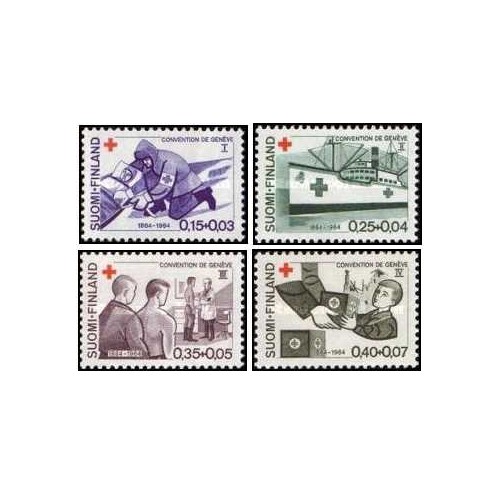 4 عدد  تمبر خیریه صلیب سرخ - صدمین سالگرد کنوانسیون ژنو  - فنلاند 1964