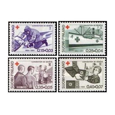 4 عدد  تمبر خیریه صلیب سرخ - صدمین سالگرد کنوانسیون ژنو  - فنلاند 1964