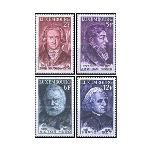 4 عدد تمبر بازدیدکنندگان مشهور لوکزامبورگ - ولفگانگ گوته ، ویلیام ترنر، ویکتور هوگو ، فرانتز لیتز - لوگزامبورگ 1977