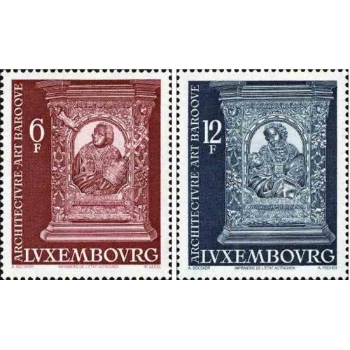2 عدد تمبر هنر باروک - لوگزامبورگ 1977
