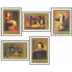 5 عدد تمبر تابلوهای اسپانیائی با تب - شوروی 1985 قیمت کاتالوگ میشل 30 یورو