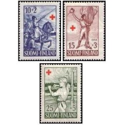 3 عدد  تمبر خیریه صلیب سرخ - داستانهای فنریک استال - فنلاند 1955