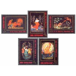5 عدد تمبر تابلوهای مینیاتور هنری پالخ - شوروی 1976