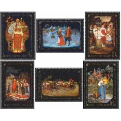 6 عدد تمبر نقاشی‌های عامیانه فدوسکینو - شوروی 1976