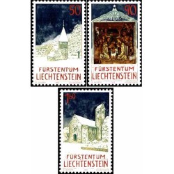 3 عدد تمبر کریسمس - کریبز و کلیساهای کوچک تریزن -لیختنشتاین 1992