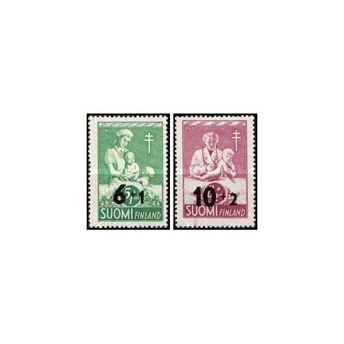 2 عدد تمبر رپیشگیری از سل - سورشارژ قیمت - فنلاند 1947