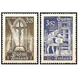 2 عدد تمبر سیصدمین سالگرد اولین کتاب مقدس چاپ شده - فنلاند 1942