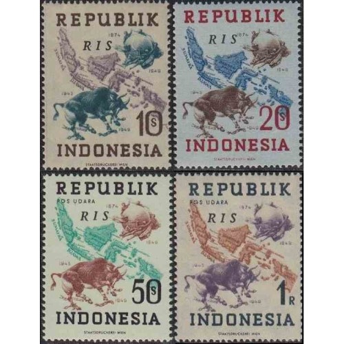 4 عدد تمبر ۷۵مین سال تصویب «RIS» توسط UPU - جمهوری اندونزی 1949