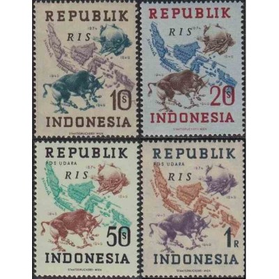 4 عدد تمبر ۷۵مین سال تصویب «RIS» توسط UPU - جمهوری اندونزی 1949