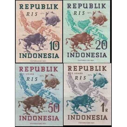 4 عدد تمبر ۷۵مین سال تصویب «RIS» توسط UPU - بیدندانه - جمهوری اندونزی 1949