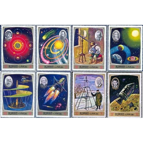 8 عدد تمبر اکتشافات فضایی - دانشمندان -عجمان 1971 قیمت 5.5 دلار